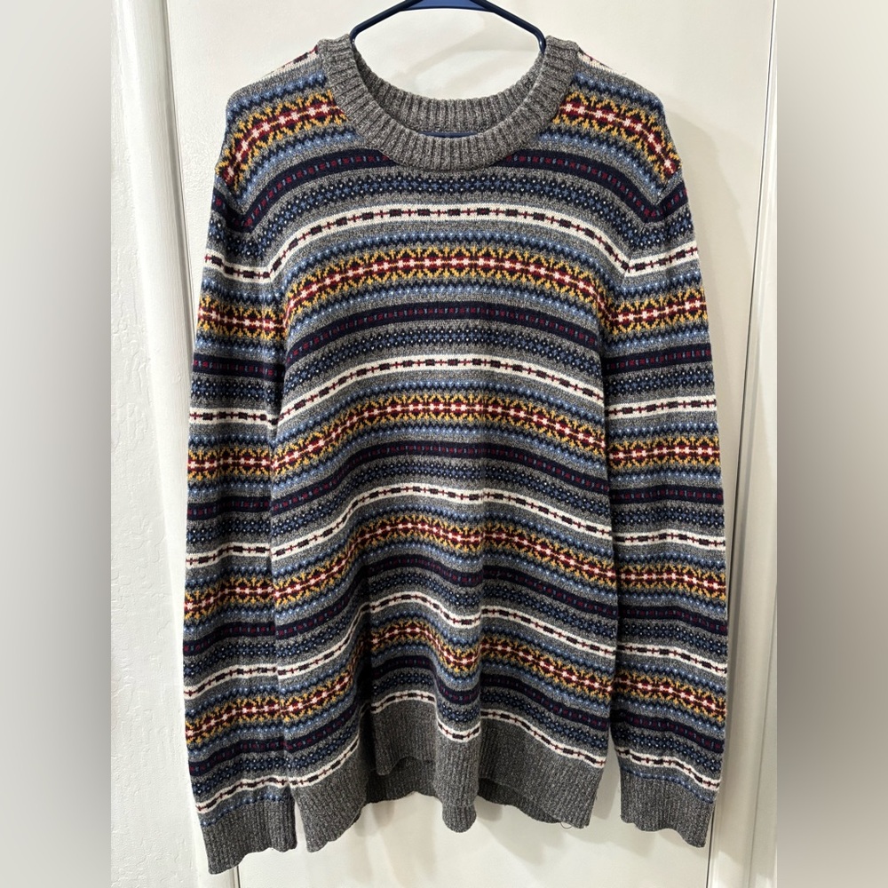 Abercrombie & Fitch Gray and Multicolor Crewneck Sweater, Super Soft, Men’s XL